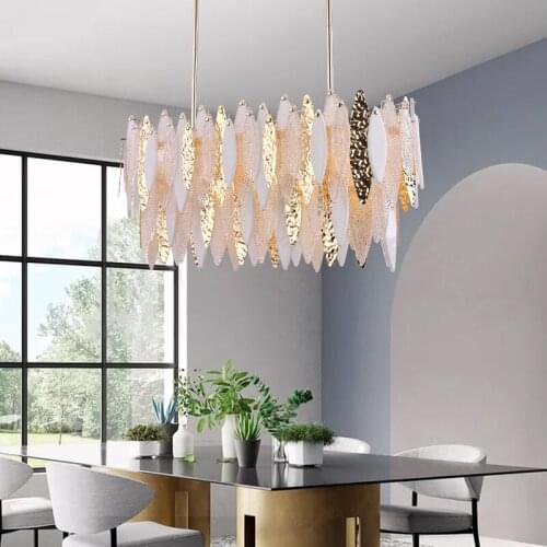 Post-modern light luxury chandelier simple modern all copper marble long restaurant bar chandelier Nordic creative lamps