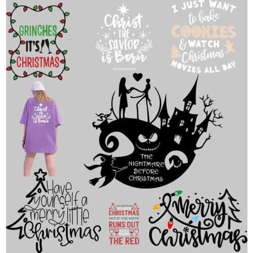 Pattern Christmas art typeface print pattern Heat Transfer for Clothing Printed Patches for Clothing DIY T-shirt patches