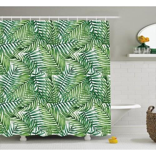 Leaf Shower Curtain Watercolor Print Botanical Wild Palm Trees Leaves Ombre Design Image Bathroom Waterproof Curtains