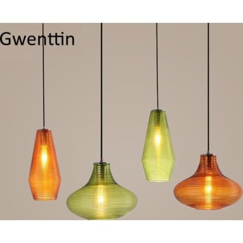 Nordic Stained Glass Pendant Lights Modern Led Hanging Lamp for Living Room Bedroom Lighting Fixtures Home Industrial Decor