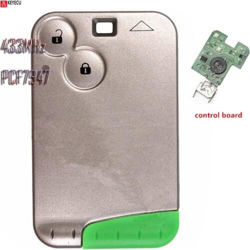 KEYECU Keyless Smart Card Remote Key - 2 Buttons & 433MHz Frequency & PCF7947 Chip - FOB for Renault Laguna Espace Vel-Satis