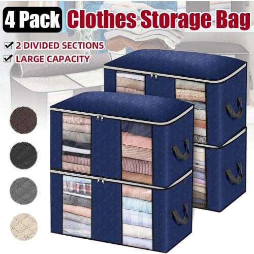 4pcs/set Storage Bag For Clothes Blanket Portable Non-woven Folding Clothes Pillow Quilt Blanket Storage Box Organizer
