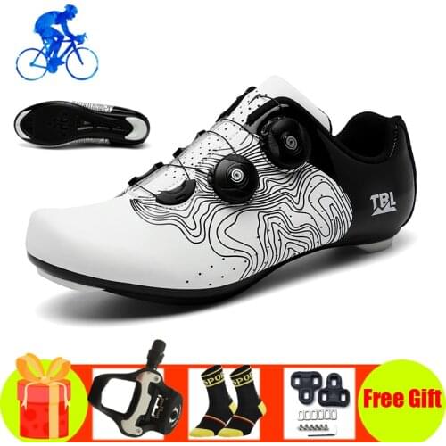 Ultralight Self-Locking Road Cycling Shoes SPD-SL Pedals Racing Road Bike Flat Shoes MEN Professional Riding Bicycle Sneakers