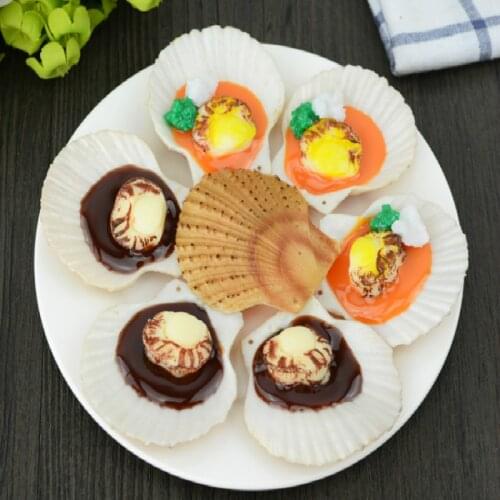 Home Decor Decoration Crafts Miniatures Color PVC Simulation Baked Scallop Oysters Seafood Shell Decorative Food Model 6pcs/Lot
