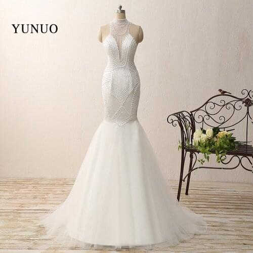 Mermaid Evening Dresses Sexy White Pearls Sheer Halter Celebrity Party Formal Gown vestidos de festa Custom Sizex11127
