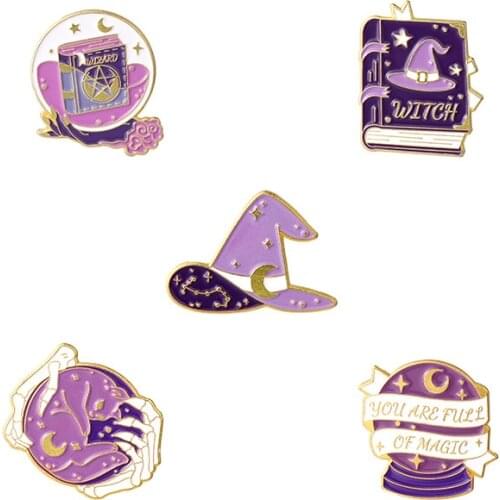Magic Hat Lapel Pins Anime Cartoons Magic Book Style Enamel Brooches Badges For Women Gothic Hijab Pins Metal Fashion Brooch