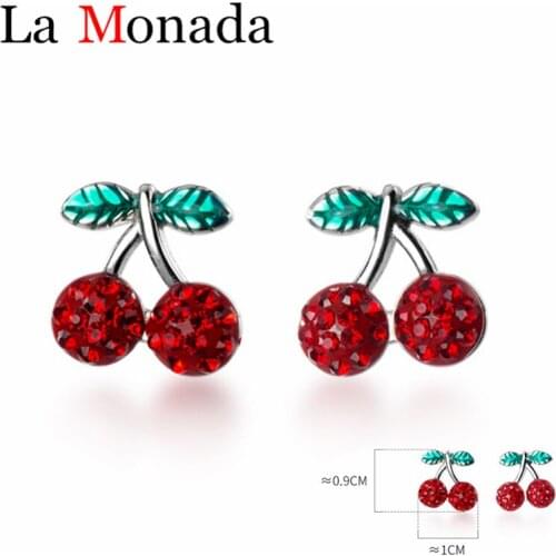 Newest Design Fruit Jewelry 925 Sterling Silver Summer Clear CZ Red Cherry Stud Earrings for Lady Girls Daughter Gift
