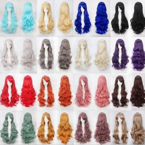 20 Colors Women Synthetic Hair Red Pink Blue Orange Curly Body Wave Hair for Adult High Temperature Fiber Quality Halloween Wigs