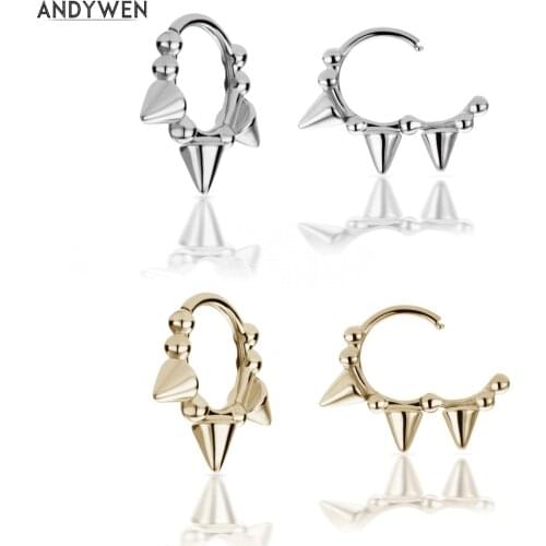 ANDYWEN 925 Sterling Silver 7.5mm Triple Short Spike Granulated Clicker Huggies Hoops Circle Women Loops Earring Luxury Jewelry