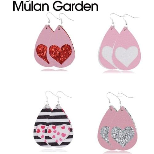 M&G Trendy Zebra Faux Leather Earring for Women Lightweight Glitter Heart Pendant Water Drop Earring Fashion Jewerly Accessories