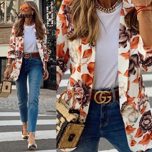 2021 Springfloral Print Jacket Loose Colorful Blazer for Women Coats Long Sleeve Casual Office Lady Elegant Fashion Streetwear