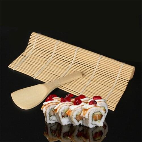 1Set Kitchen Accessories Sushi Tools Rolling Roller Bamboo Material Mat Maker DIY And A Rice Paddle Cooking Tools