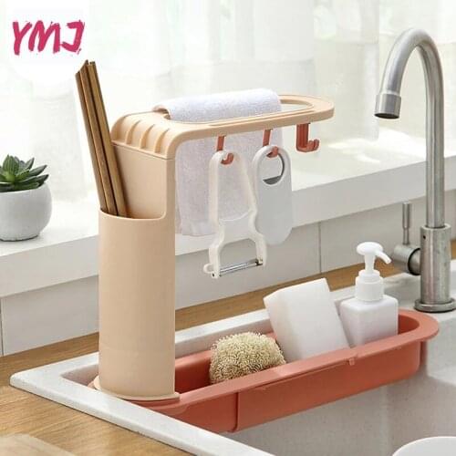 1PC Telescopic Sink Shelf Soap Sponge Drain Rack Storage Basket Bag Faucet Holder Adjustable Bathroom Holder Sink Kitchen Tools