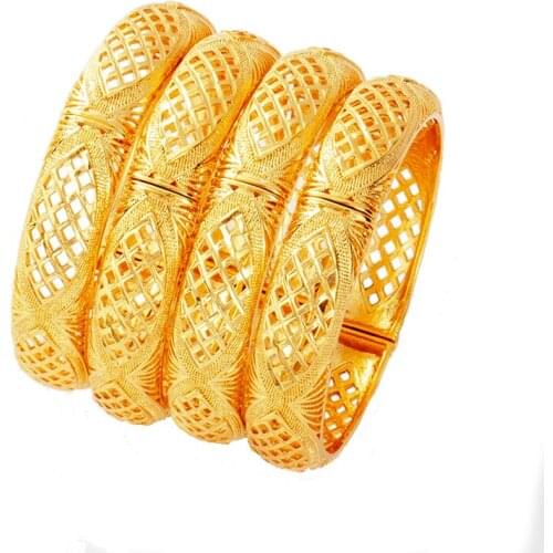 4pcs/lot Dubai Bangles For Women Indian Bangles Africa Jewelry Gold color Bangle&Bracelet Ethiopian Wedding Bride Jewelry