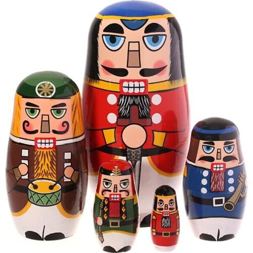 5pcs/set Wooden Matryoshka Dolls Anime The Peach Army Russian Babushka Matryoshka Nesting Dolls Kids DIY Toys Christmas Gifts