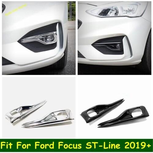 Lapetus Front Head Fog Lamps Lights Frame Cover Trim Fit For Ford Focus 2019 2020 2021 ST-Line Chrome / Carbon Fiber Look ABS