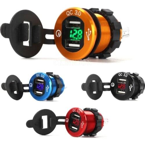 100Pcs/Lot Dual QC 3.0 USB Quick Car Charger Universal Voltage meter Waterproof for Boat Truck Motorcycle Mobile DIY Socket