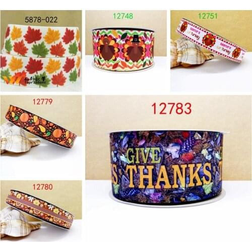 Free shipping 50 yard thanks giving day printed grosgrain ribbon 12748