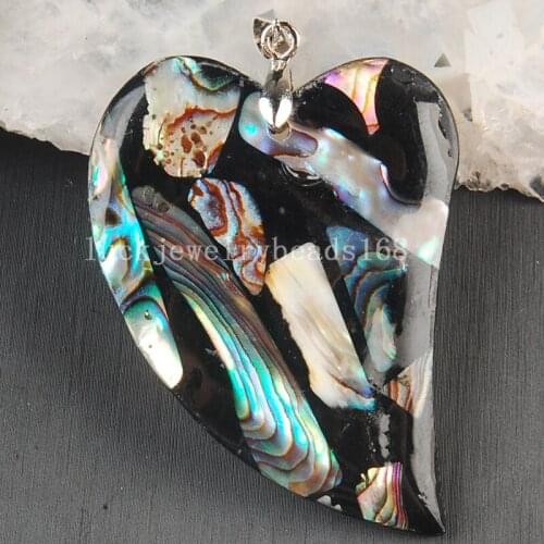 Free Shipping Women Fashion Jewelry 36x51mm Beatiful New Zealand Ablone Shell Art Heart Pendant Bead 1pcs C3645
