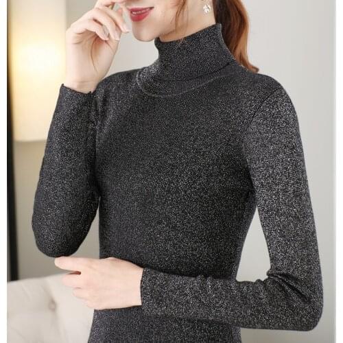 Shiny Lurex Turtleneck Sweaters and Pullovers for Women Warm Long Sleeve Autumn Winter Fluffy Jumper Female Brand Jumper