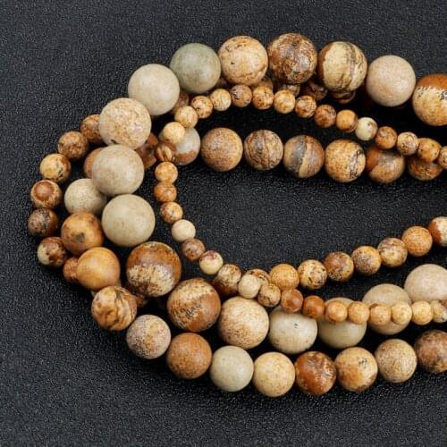 Natural Matte Picture Jaspers Stone Round Loose Spacer Beads 4/6/8/10mm Pick Size For Jewelry Making DIY Bracelets Accessories