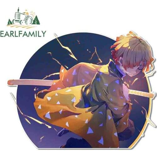 EARLFAMILY 13cm x 10.3cm for Demon Slayer Zenitsu Vinyl Car Stickers Laptop Motorcycle Waterproof Occlusion Scratch Decal