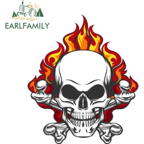 EARLFAMILY 13cm x 11.1cm FLAMES Skull Car Sticker Vinyl Motorcycle Bicycle Accessories Cartoon Graphic