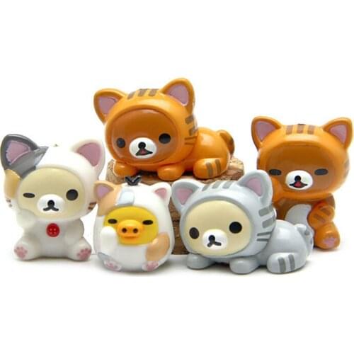 5Pcs/Set Kawaii Rilakkuma Action Figure PVC Toys Cute Cartoon Animal Doll Home Car Decoration Ornaments Collection Gift for Boys