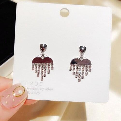 Exquisite Austrian Crystal Heart Earrings Women Gift Jewelry Fashion Chain Tassel Drop Earrings