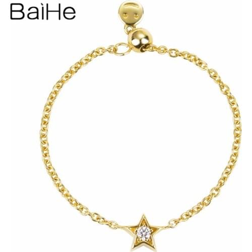 BAIHE Solid 18K Yellow Gold 0.02ct H/SI Round Natural Diamond Ring for Women Wedding Trendy Fine Jewelry Star Ring кольцо кольца