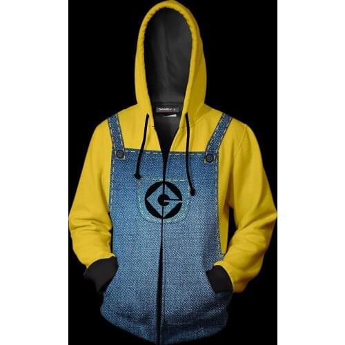 MOVIE Minio n Cosplay Costume Hoodie 3D Print Costume Jacket Zipper Sweatshirt Halloween Zipper Jersey