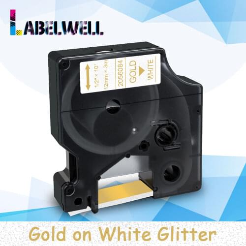 Labelwell 2056084 Gold on White Glitter label for Dymo D1 2056084 12mm COLORPOP Tapes for Dymo LabelManager 160 LabelPoint 100