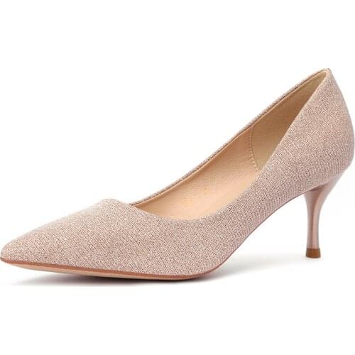 Fashion women thin high heels sexy party shoes None-Woven women pumps Slip On 6.5CM Thin High Heels Pointed Toe Shallow red pink