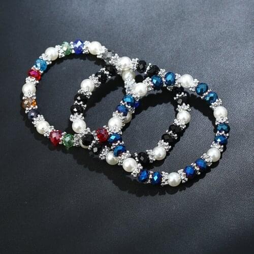 Fashion Shiny Colorful CZ Crystal Bangle Rhinestone Faux Pearl Charm Bracelets for Women Wedding Jewelry Birthday Best Gift