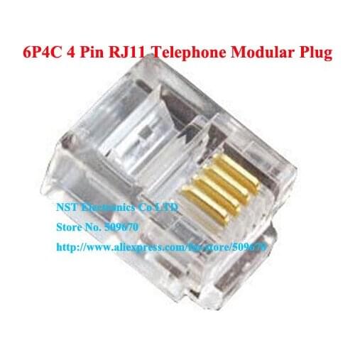6P4C RJ11 Telephone Modular Plug Jack Adapter Connector/Free Shipping/100PCS