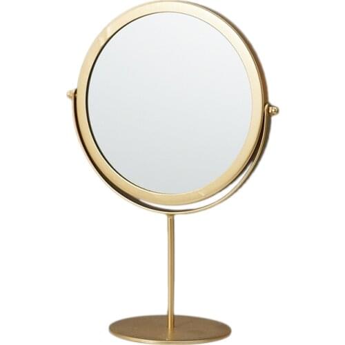 Standing Portable Metal Makeup Mirror Round Shape Desktop Vanity Mirror(Gold)