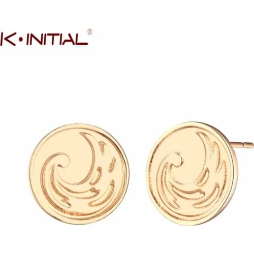 Kinitial New Fashion Cute Ocean Wave Earrings for Women Fashion Water Element Stud Earrings Round Disc Earring brincos Jewelry