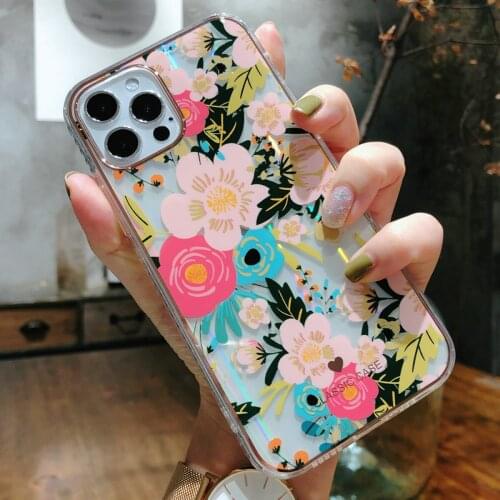 Transparent Floral Case for iPhone 12/ 12 Pro 6.1 inch 2020 Released,Girls Clear Wild Flower Super Slim Luxury Shiny Rose Gold
