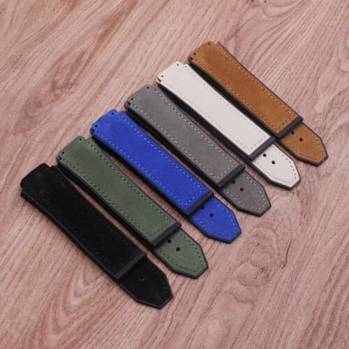 Watch accessories 25 * 19mm Crazy Horse Leather Nature Rubber Strap Lanyard Watch Band for Hublot Mens Watch Band Womens strap