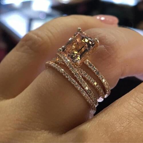 Rose Gold Diamond Square Ring European and American Champagne Engagement Ring