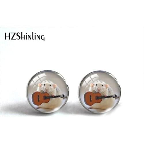 New Fashion Lovely Animal Mouse Stainless Steel Glass Round Dome Earrings Handmade Jewelry Earrings for Pets Lover