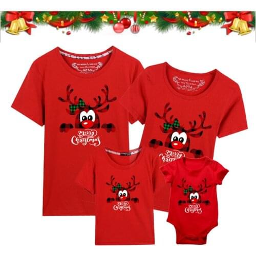 Christmas Deer Family Matching Clothes Adult Kids Mommy and Me T-Shirt Baby Girl Boy Bodysuit Xmas Print Men Women T-Shirt Wear