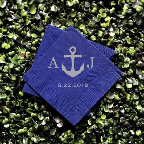 Personalized Monogrammed Nautical Anchor Wedding Napkins, Rehearsal Dinner,Engagement Party, Custom Bar Napkins, Wedding Napkins