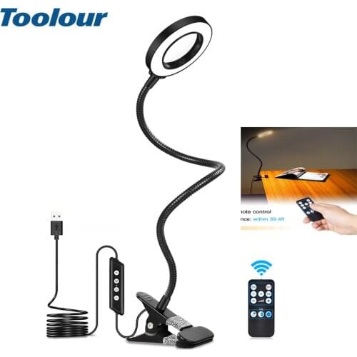 Toolour 3X Magnifying Glass Wireless Remote Control LED Lamp Table Clamp Flexible Arm Welding Magnifier Study Reading Lighting