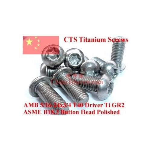 Titanium screws 5/16-24x3/4 Button Head Torx T40 Driver Ti GR2 Polished 50 pcs