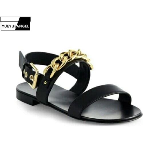 Vintage Mens Gladiator Sandals Chain Designer Cow Leather Sandals Casual Male Outside Flats Roma Shoes Summer Beach Sandals