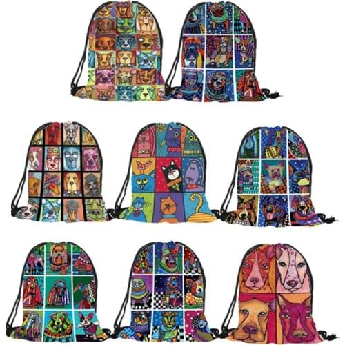 Funny Sugar Tattoo Dog Cat Poster Collage Colorful Backpack Soft Polyester Material Eco String Bag Teenager School Book Bag