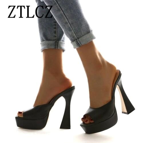 Womens Peep-toe Slippers Platform High Heeled Shoes Casual Party Sandals White Black Womens Slippers Sexy Pumps Shoes Size 41