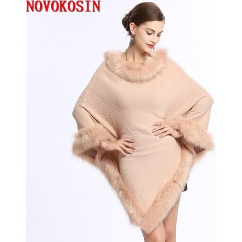 SC221 2018 Winter Women Black Fake Cashmere Plus Size Triangle Sweaters Shawl Knitted Poncho Cape Faux Fur Loose Pullovers