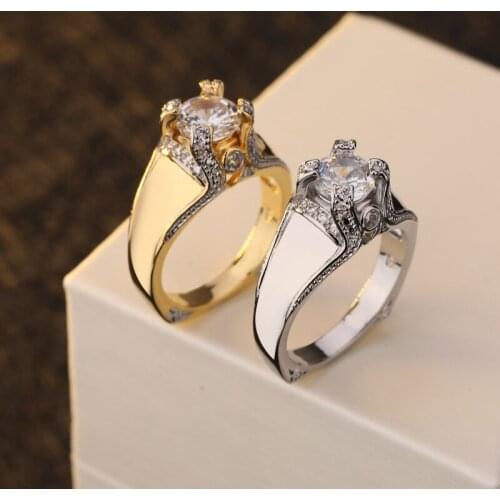 2020 Luxury Gold/Silver Color Crown Rings For Women Fashion Statement Female Jewelry Round White Zircon Wedding Party Gifts